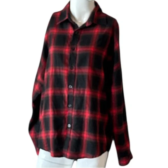 Saint Laurent Paris Black & Red Plaid Flannel Button-Up Shirt Size Small - Picture 2 of 8